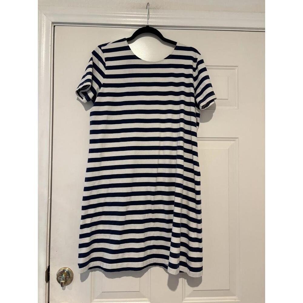 Women's sz L Vinyard Vines blue striped nautical coastal short sleeve dress #767